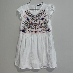 Embroidered Floral White Cotton Summer Dress Size Small Folk Sundress